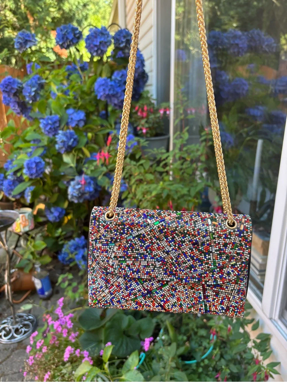 Rainbow Rhinestone Embellished Crossbody Shoulder Bag Party Holiday Event